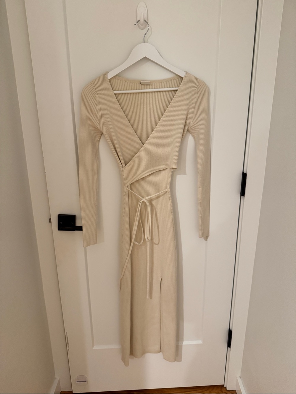 Abercrombie Ribbed Wrap Midi Dress in Cream